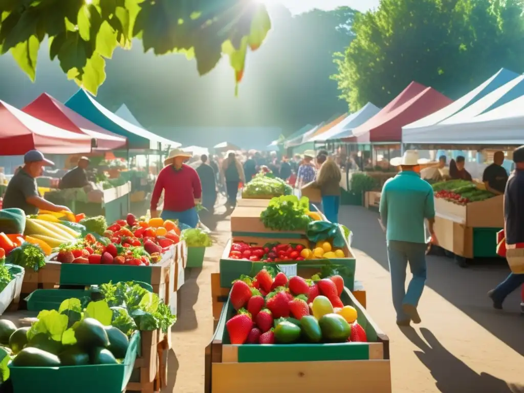 Mercado agrícola vibrante: frutas y verduras frescas en alta resolución
