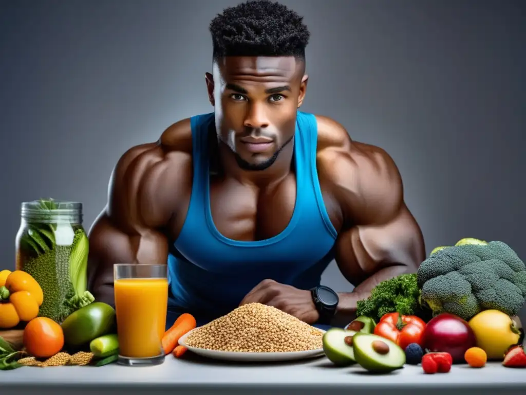 Un atleta profesional prepara una comida equilibrada con carbohidratos complejos. La imagen transmite vitalidad y la importancia de los carbohidratos complejos en la dieta de un deportista.