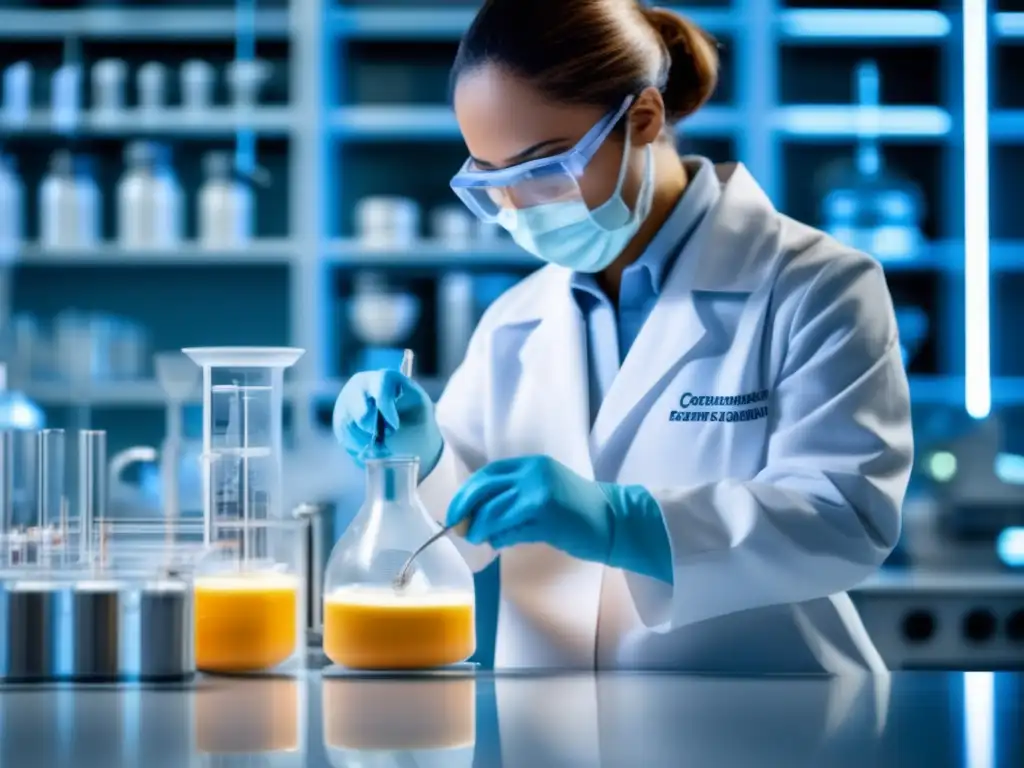 Experto en laboratorio preparando alimentos funcionales