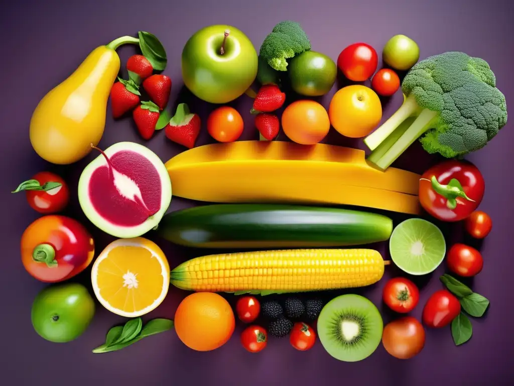 Arte natural: variedad de frutas y verduras en composición vibrante