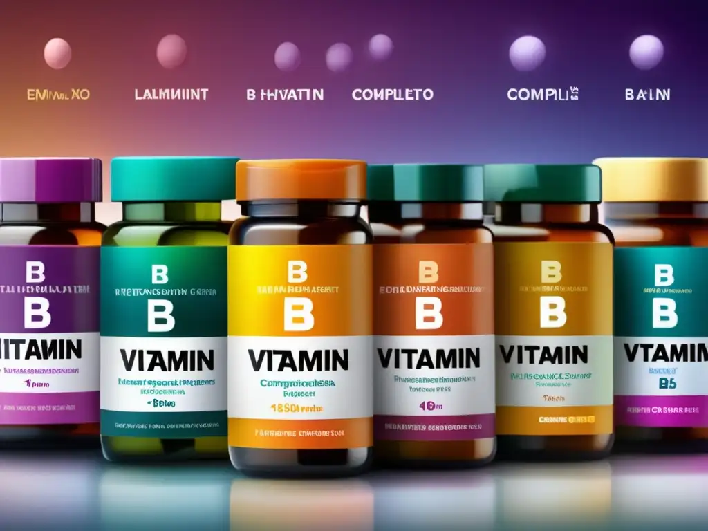 Una composición visualmente atractiva de suplementos de complejo B resaltando la importancia de las vitaminas para la salud.
