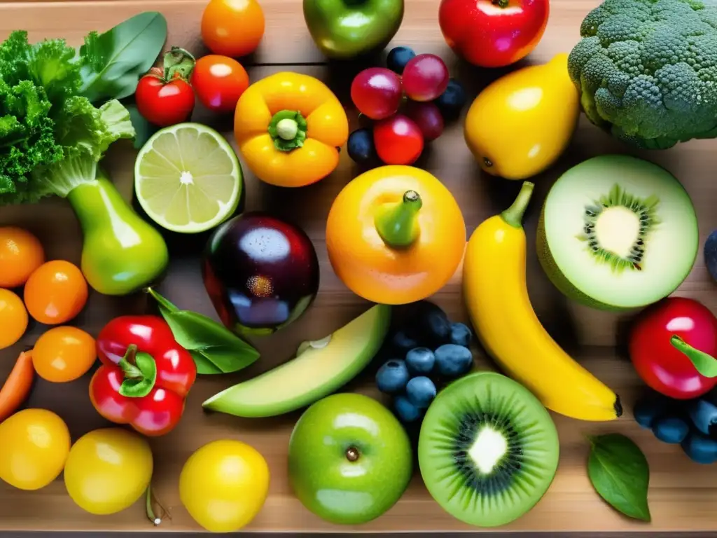 Una composición vibrante de frutas y verduras frescas, con agua brillante. <b>Alimentos funcionales para una vida saludable.