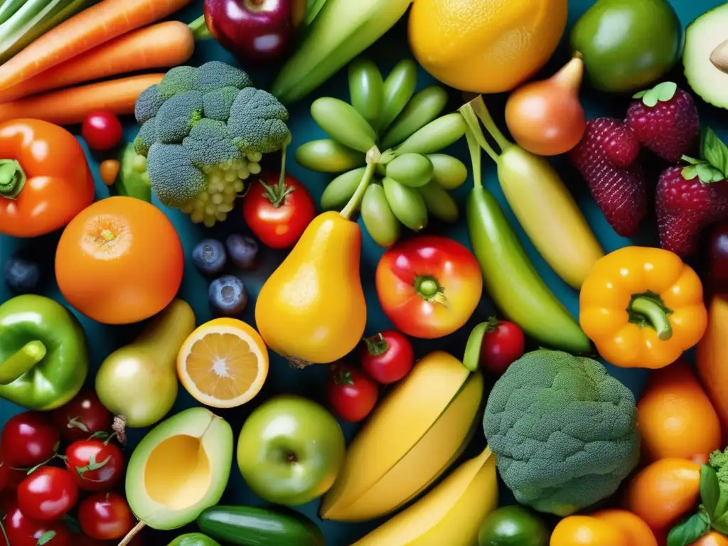 Una composición vibrante de frutas y verduras, exudando frescura y vitalidad. <b>Importancia de los minerales en nutrición infantil.