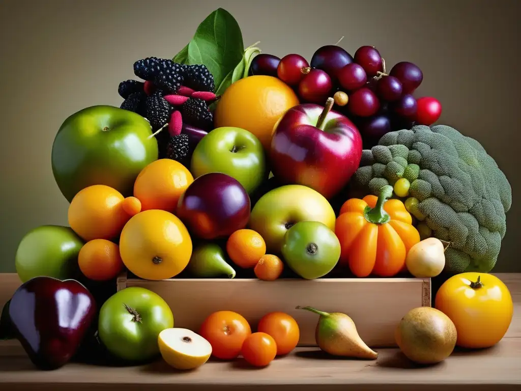 Exquisita exhibición de frutas y verduras hermosas y diversas