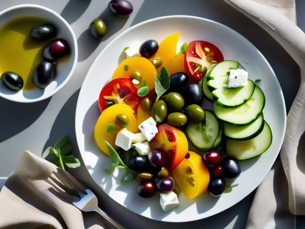 Una deliciosa y colorida ensalada mediterránea, perfecta para diabéticos.