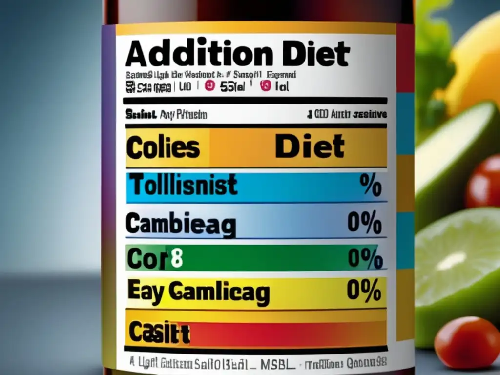 Etiqueta de producto dietético con ingredientes claros y vibrantes