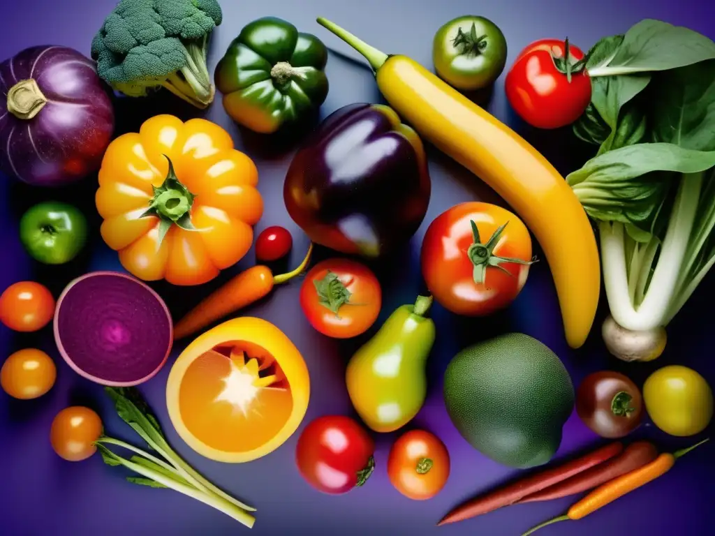 Exhibición vibrante de frutas y verduras biodiversas