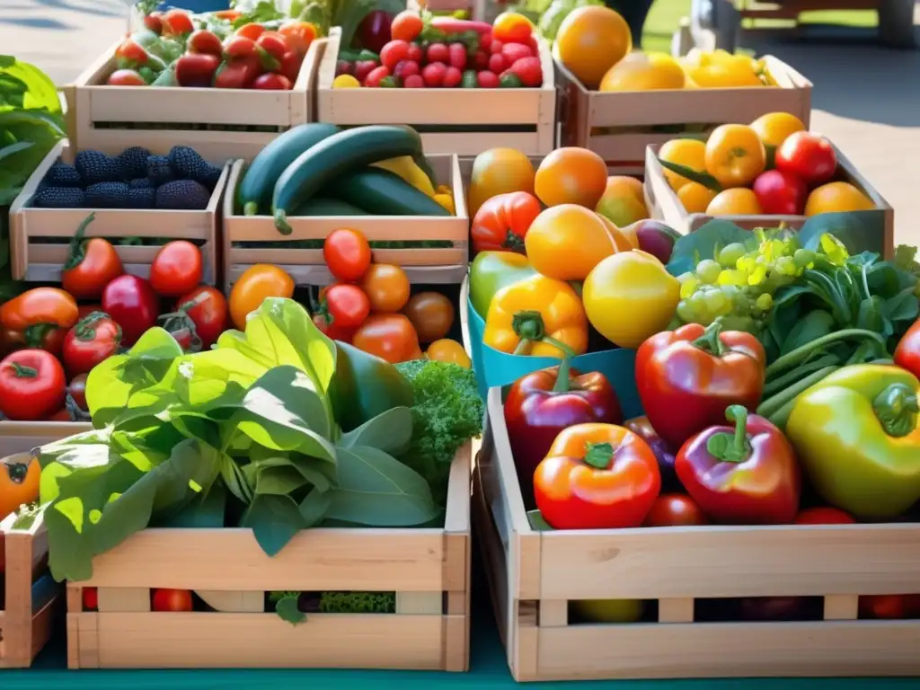 Una explosión de colores y texturas en un mercado de alimentos ecoamigables para dieta saludable.