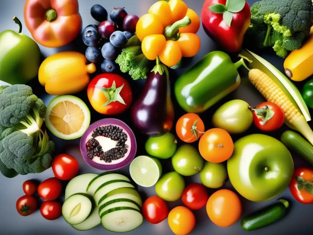 Una exquisita combinación de frutas y verduras frescas en una cocina moderna, ideal para licuados saludables combinaciones nutritivas.