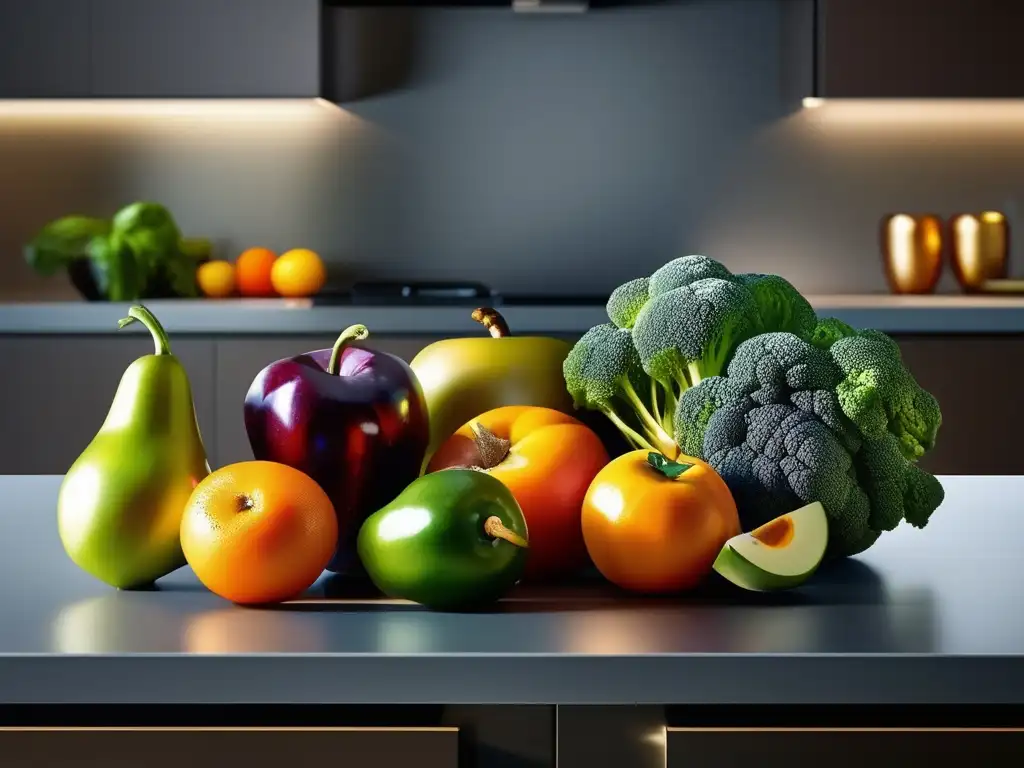 Una exquisita exhibición de frutas y verduras frescas, con colores vibrantes y texturas crujientes. <b>Recursos online gratuitos nutrición 2021.