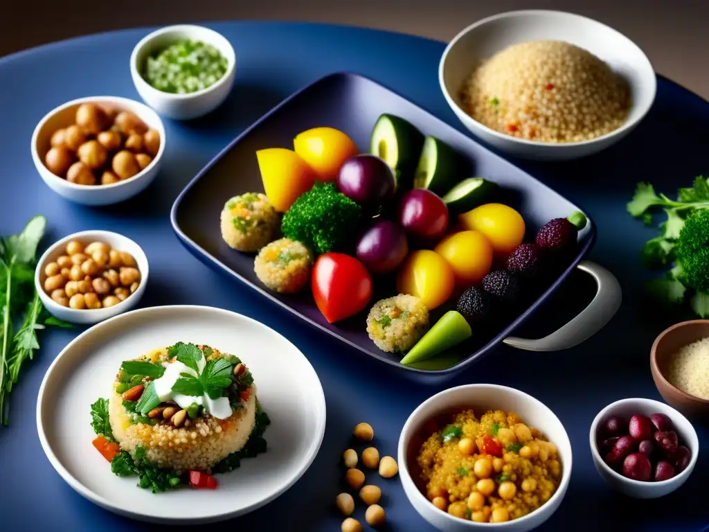 Una exquisita presentación de platos de la dieta francoárabe saludable, con colores vibrantes y una atmósfera acogedora.