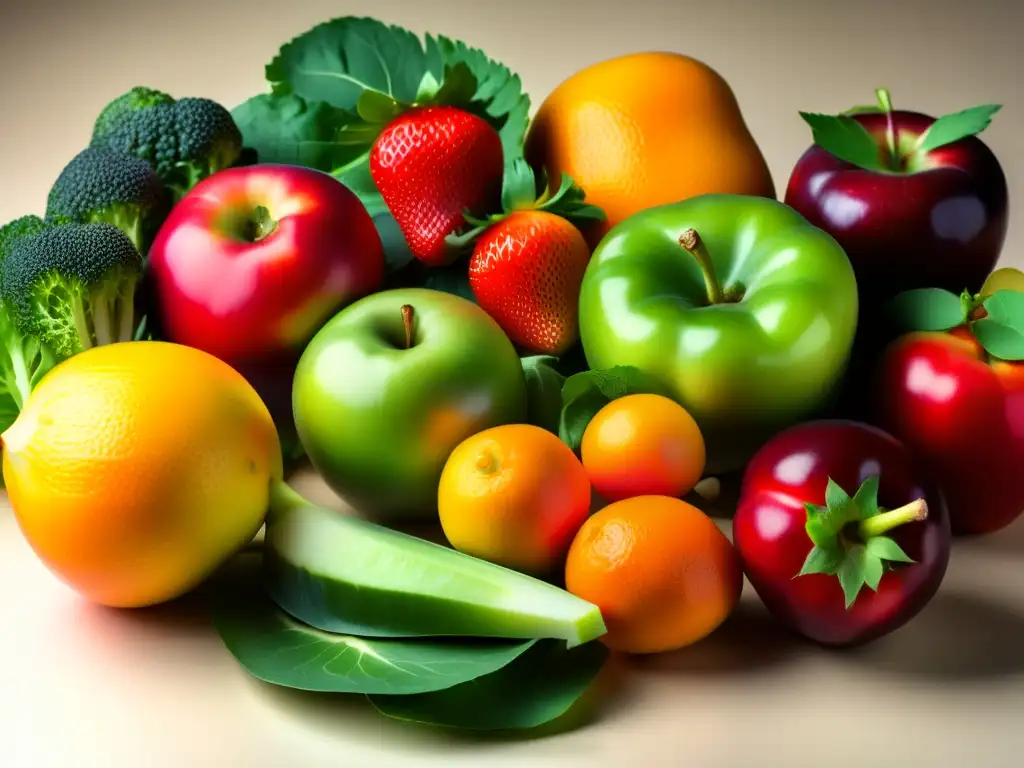 Una exquisita variedad de frutas y verduras frescas, promoviendo la alimentación saludable para niños.