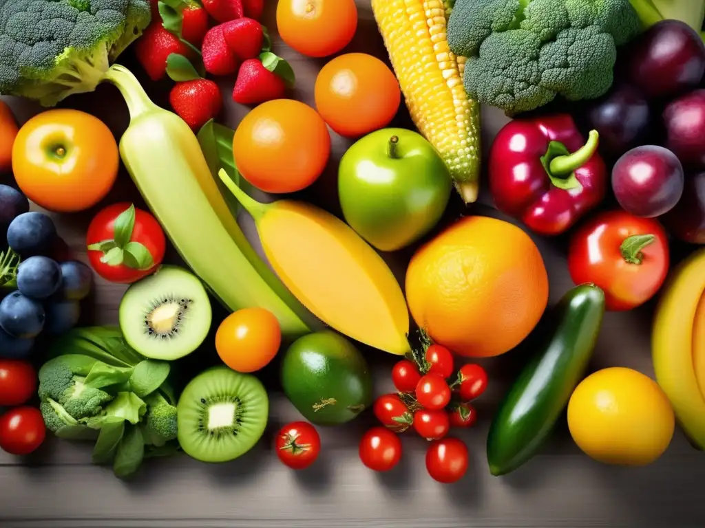 Una exquisita variedad de frutas y verduras frescas y coloridas, combinadas para máxima absorción.