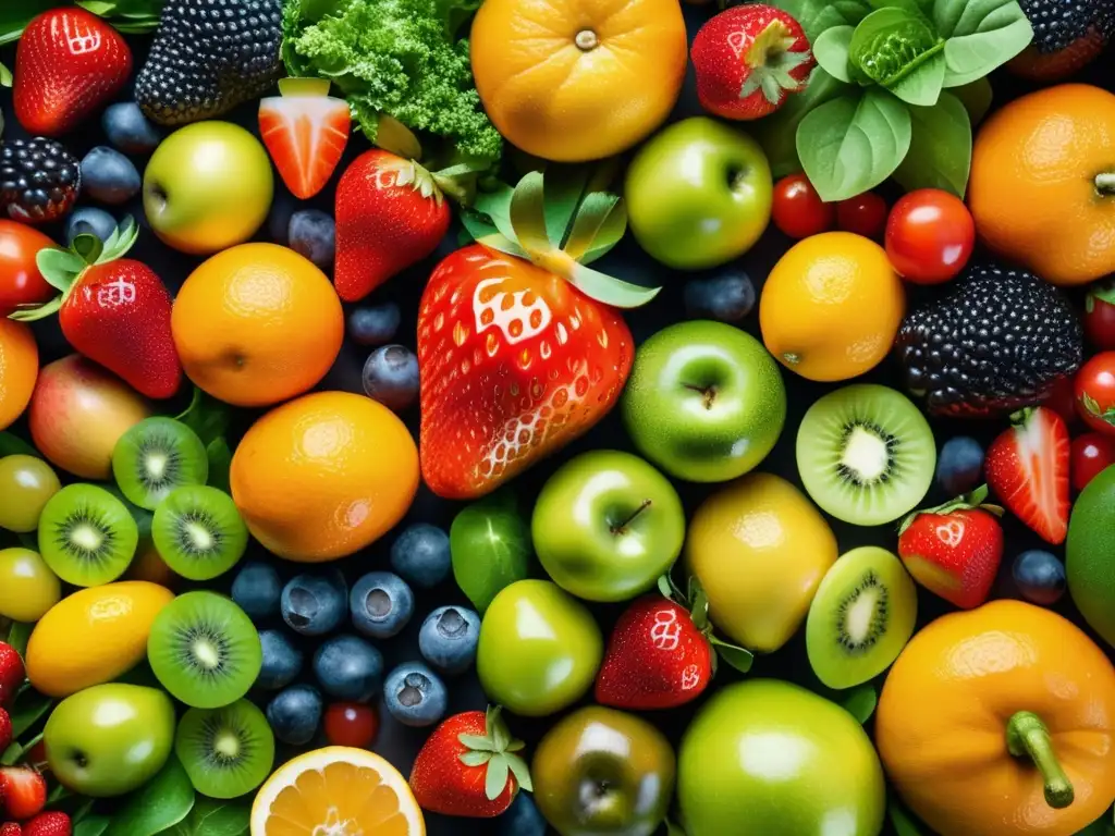 Una exquisita variedad de frutas y verduras frescas, capturando la esencia de técnicas innovadoras para aprovechar alimentos.