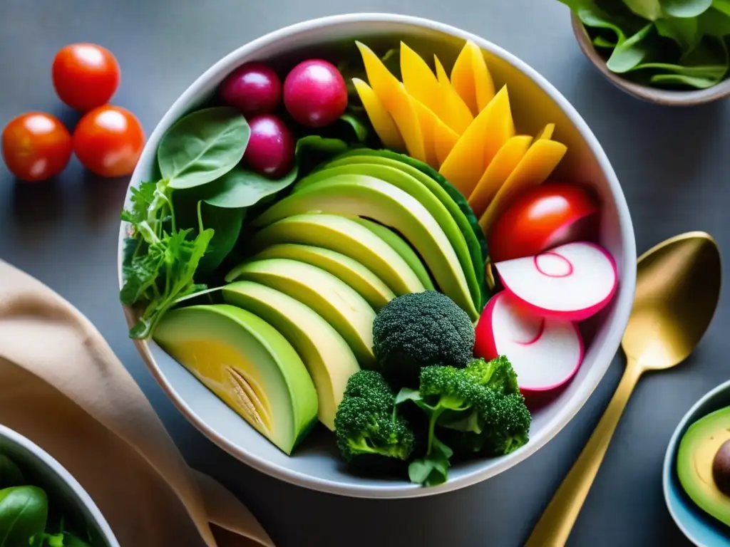 Un exquisito Buddha bowl vegano con verduras frescas y coloridas. <b>Alternativas veganas para platos favoritos.