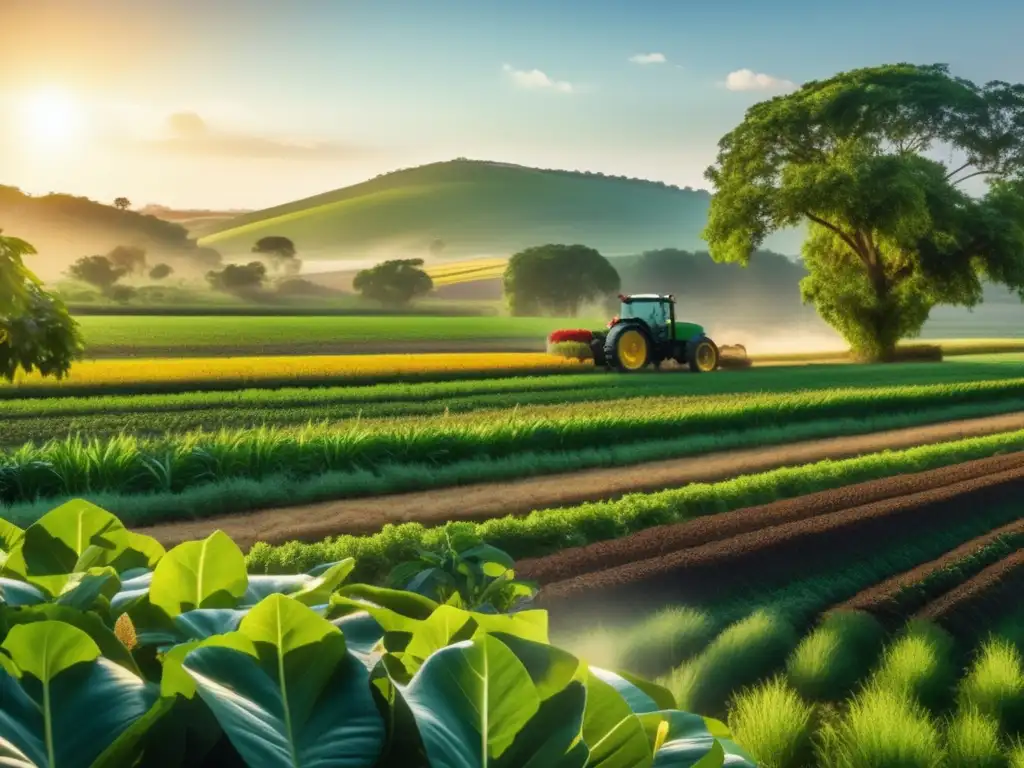 Una exuberante y diversa agricultura regenerativa con cultivos y plantas en armonía. <b>Agricultura regenerativa alimentación saludable.
