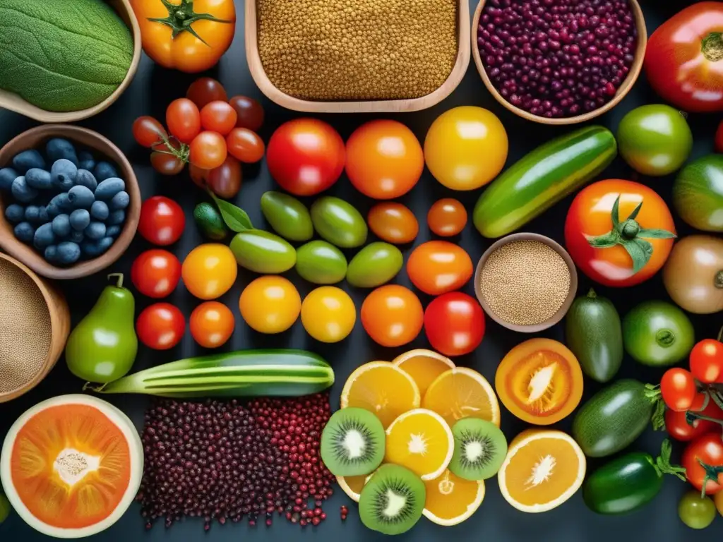 Exuberante exhibición de alimentos vegetales para una dieta sostenible