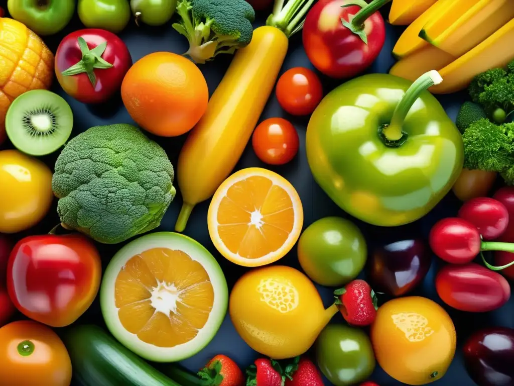 Una exuberante variedad de frutas y verduras frescas, con colores vibrantes y texturas tentadoras. <b>Una opción segura para la dieta de los niños con alergias.