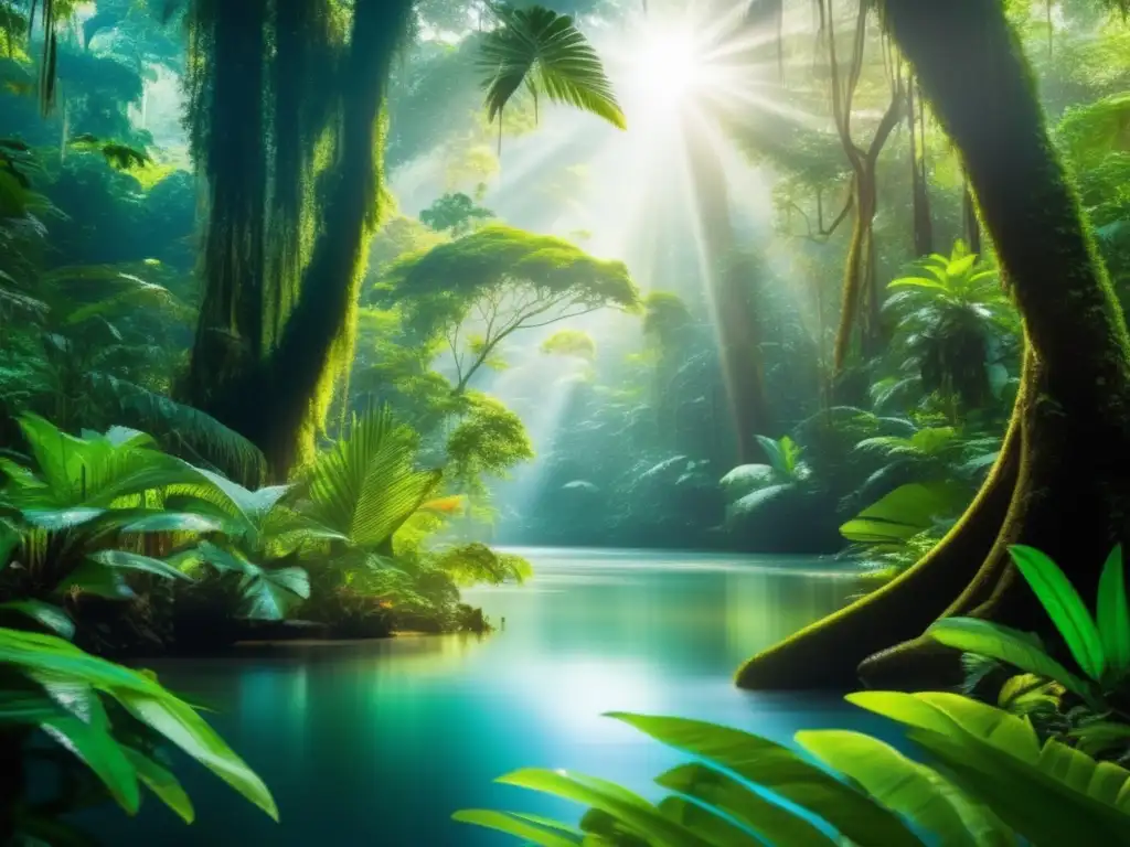 Un exuberante y vibrante bosque lluvioso con una diversa variedad de flora y fauna. <b>Consejos para alimentación consciente.