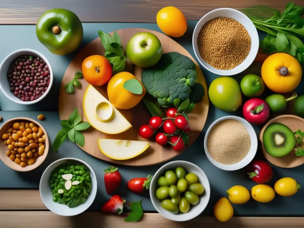 Un festín vegetariano colorido y fresco en una mesa de madera. Menús semanales dieta vegetariana