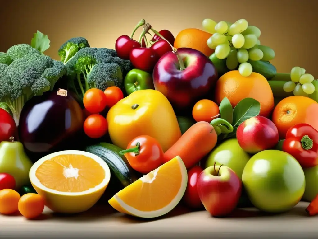 Una fresca y vibrante exhibición de frutas y verduras que fortalecen la resiliencia emocional mediante una dieta equilibrada y saludable.