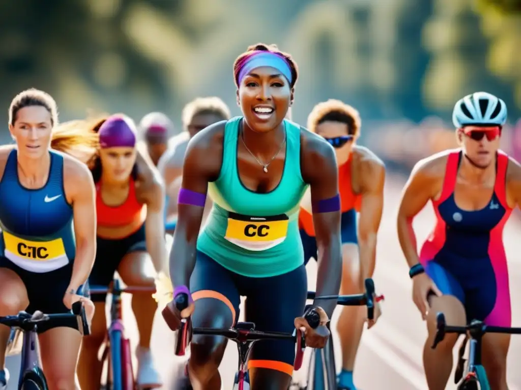 Un grupo diverso de atletas se entrena intensamente al aire libre, resaltando la necesidad diaria de vitamina C en el deporte.