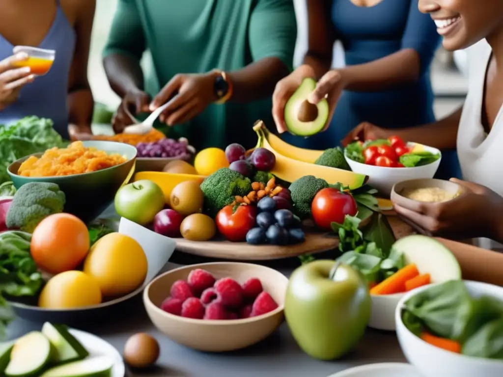 Un grupo diverso disfruta de una comida saludable juntos en un espacio moderno y acogedor. <b>Identificación y tratamiento de trastornos alimenticios.