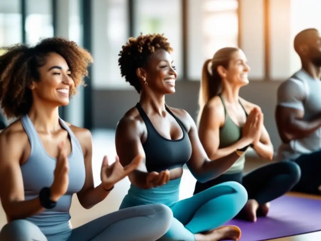 Un grupo diverso se ejercita y prepara comidas, transmitiendo positividad y eficacia en dietas personalizadas.