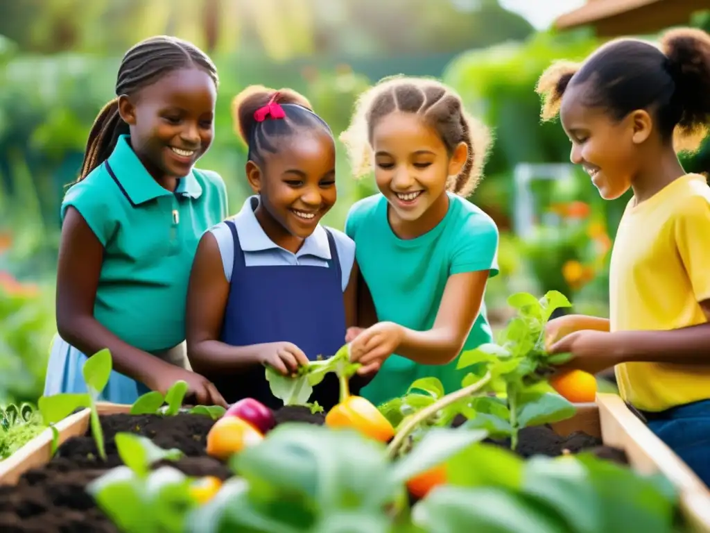 Niños felices en jardín escolar: aprendizaje y diversión