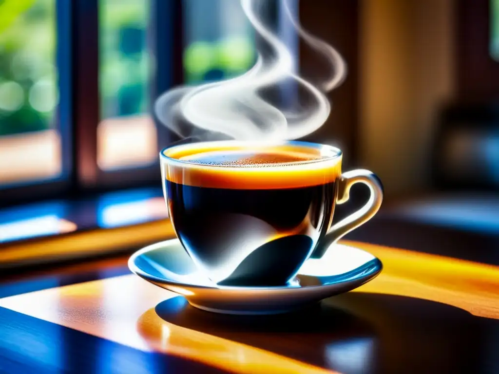 Una imagen de café y té, con detalles nítidos y vapor envolvente. <b>Beneficios y contraindicaciones café té.