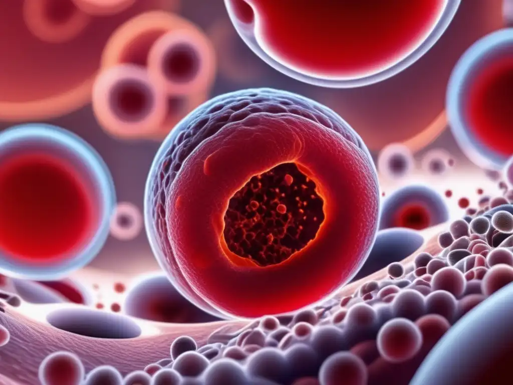 Una imagen detallada y moderna muestra glóbulos rojos en un capilar con hierro, vital para atletas. <b>Suplementos de hierro para deportistas.