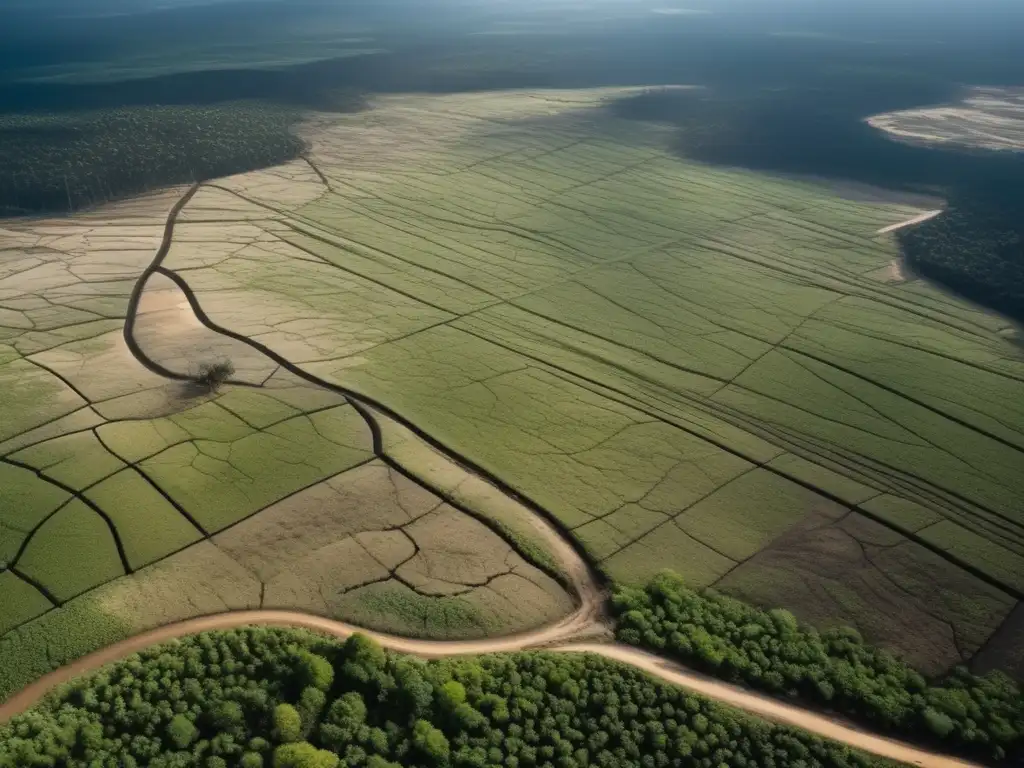 Impacto de la alimentación en la deforestación: Imagen aérea impactante de tierras deforestadas y su impacto en el medio ambiente.