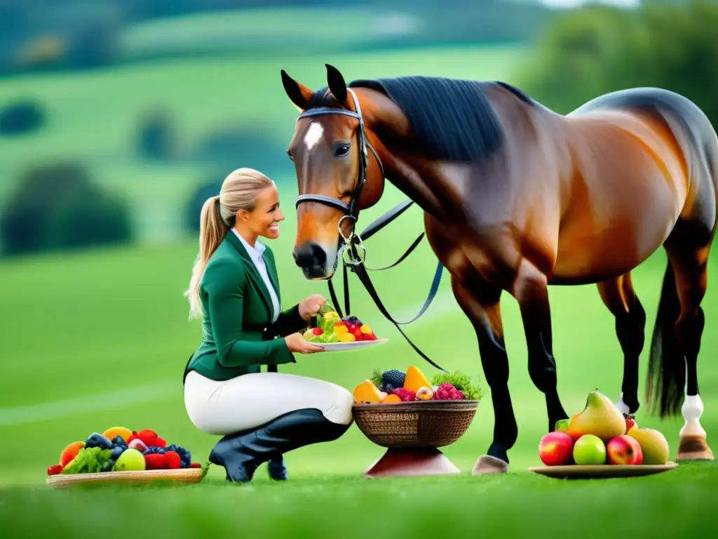 Un jinete ecuestre y su caballo disfrutan juntos de una dieta equilibrada. Dieta recomendada para jinetes ecuestres.