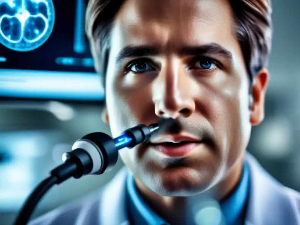 Un médico en bata blanca utiliza un endoscopio de alta tecnología para diagnosticar la Helicobacter Pylori en un paciente.
