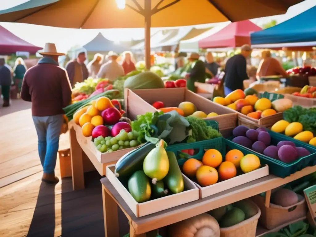 Mercado orgánico: colores y frescura en un ambiente vibrante Un mercado bullicioso y sereno ofrece una variedad de frutas y verduras orgánicas, capturando la esencia de los alimentos orgánicos saludables verdad.