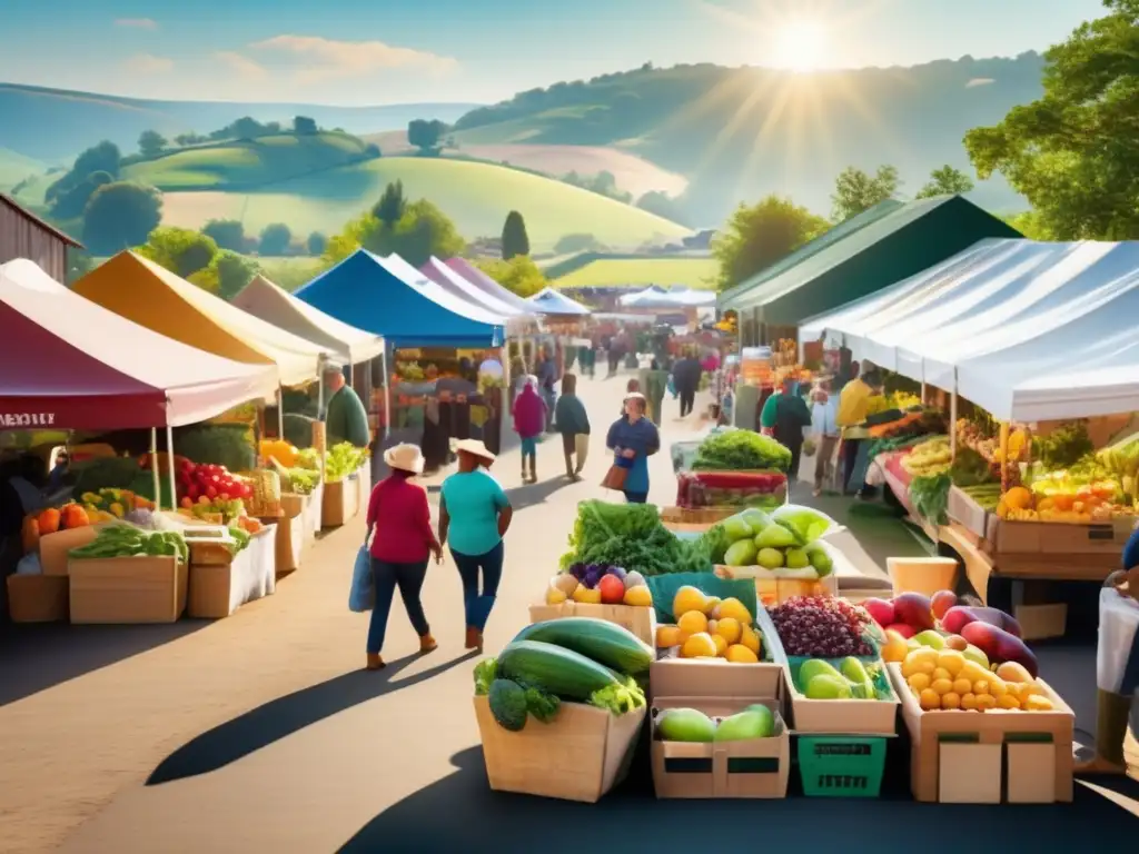 Mercado agrícola bullicioso: colores y comunidad