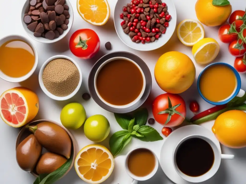 Alimentos que causan acidez: guía visual Una mesa llena de alimentos prohibidos para el reflujo gastroesofágico, con colores vibrantes y una sensación educativa.