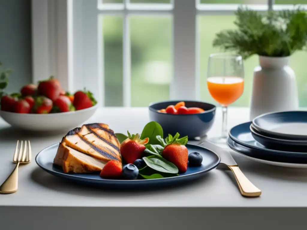Una mesa bellamente presentada con una variedad de alimentos frescos y coloridos de la dieta FODMAP para sensibilidad gluten no celíaca. <b>La escena invita a disfrutar.