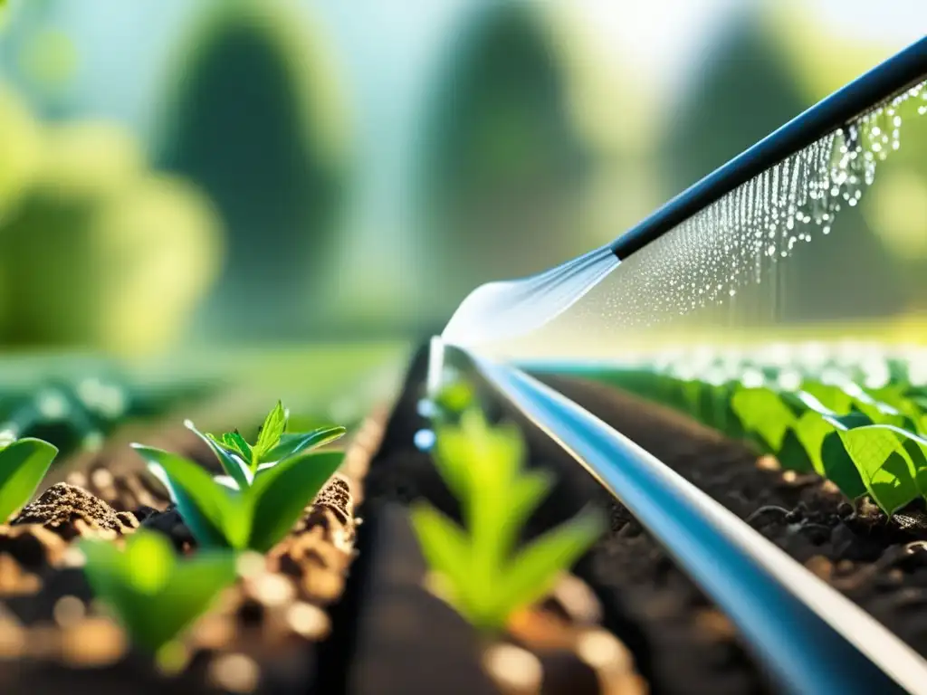 Jardín orgánico: tecnología sustentable en acción Un jardín orgánico exuberante se beneficia de un moderno sistema de riego sostenible, fusionando la tecnología con la naturaleza.