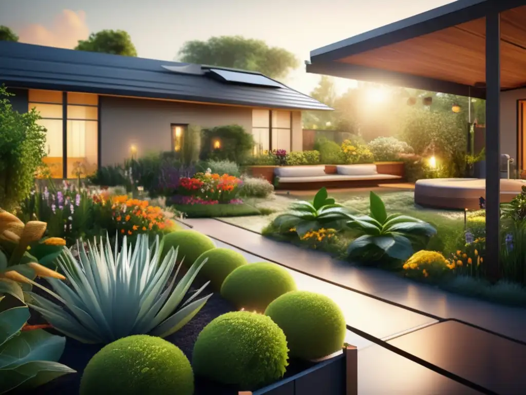 Jardín orgánico con sistema de recolección de agua de lluvia