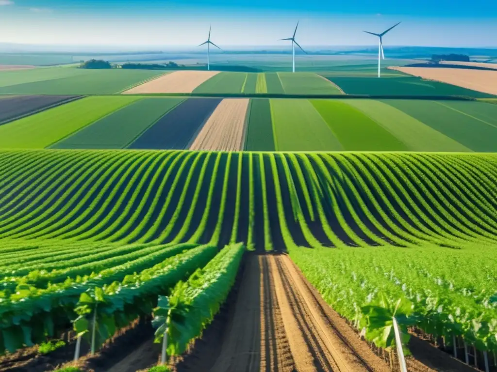 Campo agrícola sostenible con energía renovable