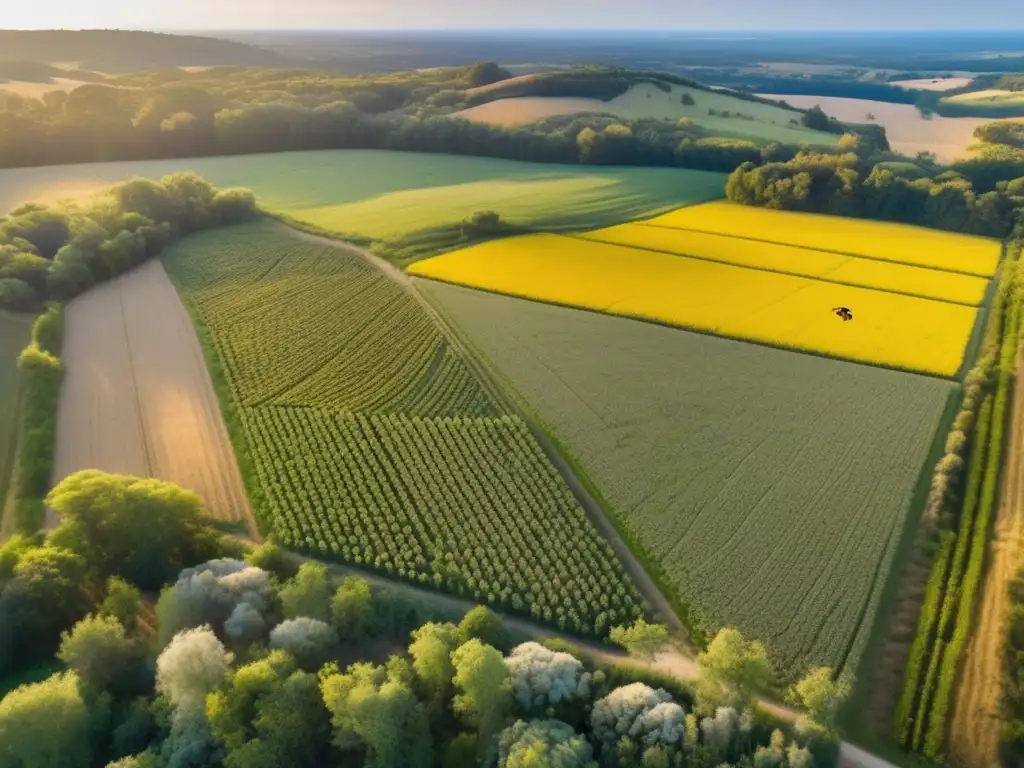 Un paisaje vibrante de cultivos nativos en armonía con la naturaleza, destacando la importancia de proteger especies nativas.