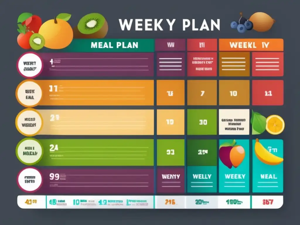 Un plan semanal bien organizado con comidas saludables y coloridas para reducción de peso. <b>Menús semanales para reducción peso.