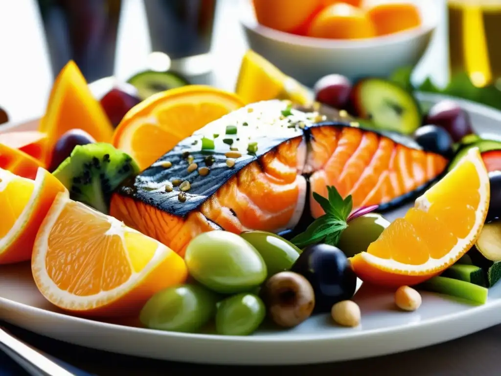 Un plato moderno con alimentos ricos en vitamina D, resaltando colores y frescura. <b>Importancia de la vitamina D en adultos mayores.