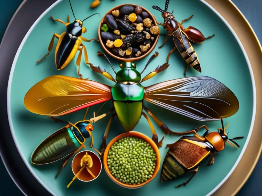 Deliciosos insectos comestibles en un plato moderno