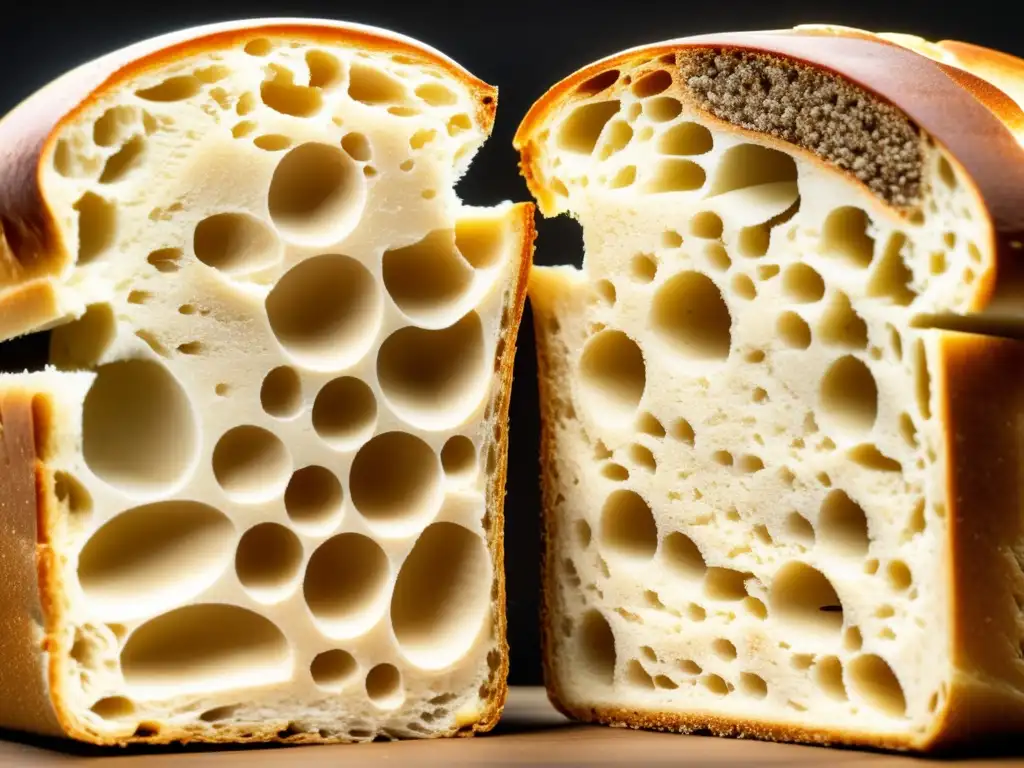 Dos rebanadas de pan, una de grano entero con semillas y otra de harina blanca. <b>Detalles y contraste.</b> <b>