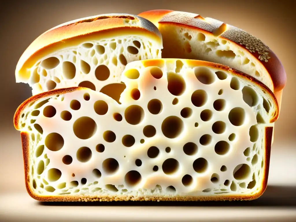 Dos rebanadas de pan, una integral con semillas y granos, la otra blanca y esponjosa. <b>Beneficios del pan de grano entero.