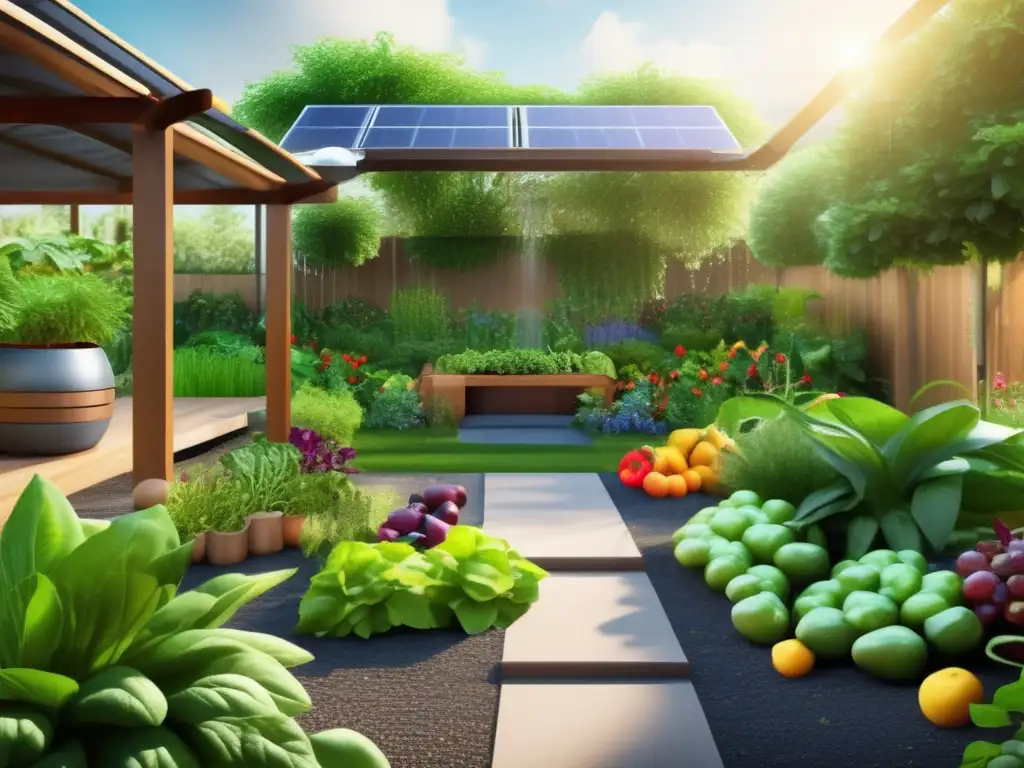 Jardín orgánico con sistema de recolección de agua de lluvia