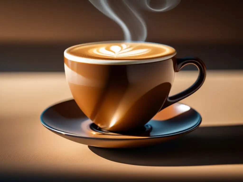 Una taza de café recién hecho con crema dorada, evocando tranquilidad y sofisticación. <b>Los efectos de la cafeína en el estado de ánimo se sienten.