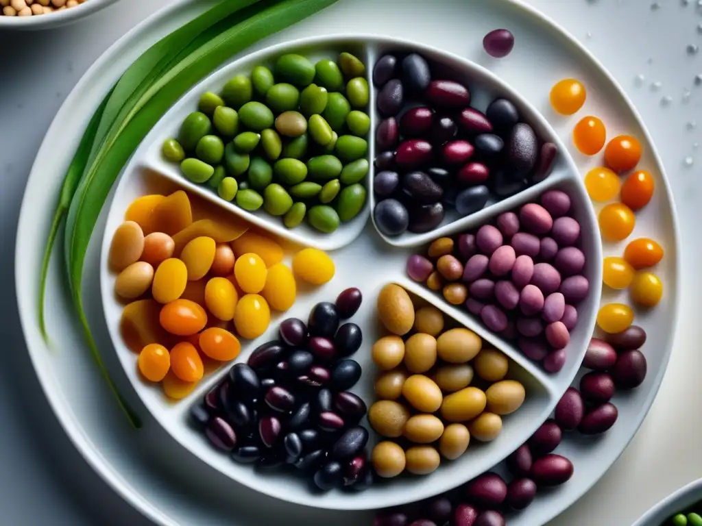 Una variedad de legumbres cocidas en un plato blanco, con texturas y colores vibrantes. <b>Vapor y frescura.</b> <b>Beneficios de incluir legumbres en dieta.